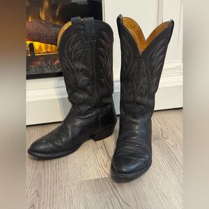 NOCONA Western Cowboy Boots Men's Black Leather Embroidery Stitch. USA Size 8 D